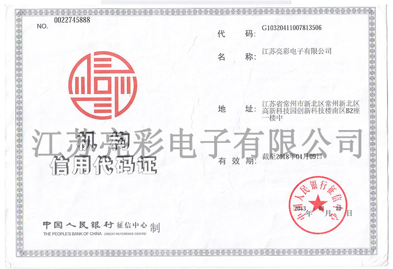Credit institution code certificate